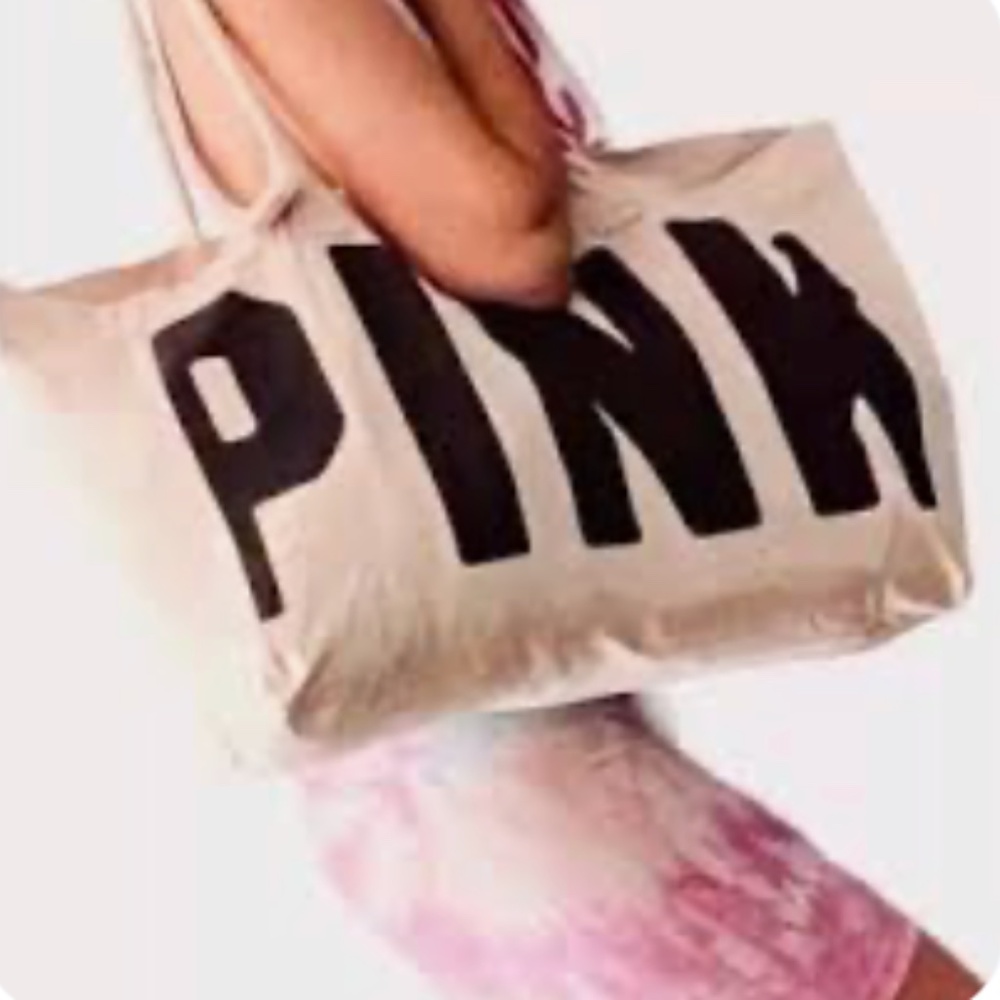 PINK Victoria's Secret Cream and Black Canvas Tote